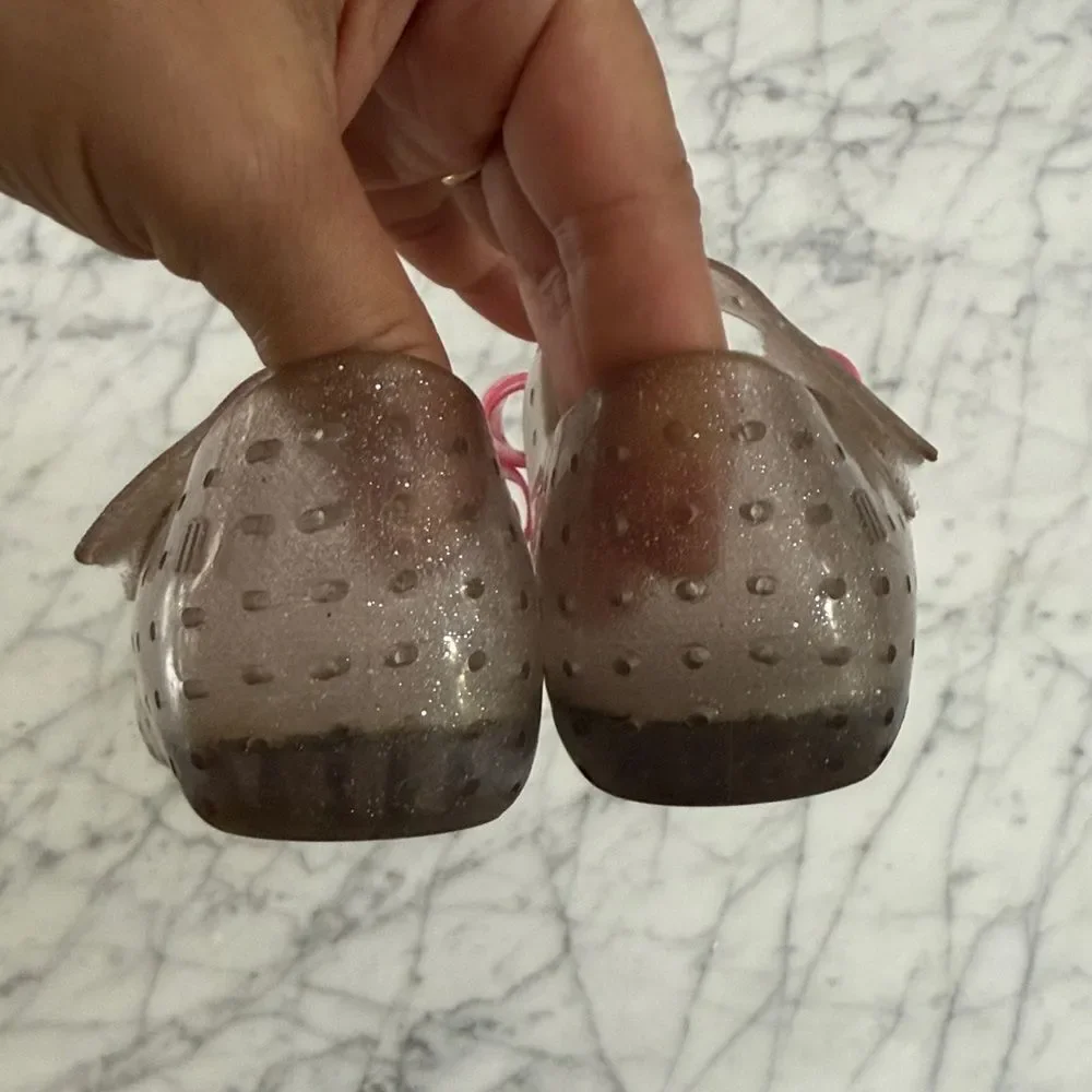 Mini Melissa Kids' Pink Sparkly Bow Shoes Sz 10